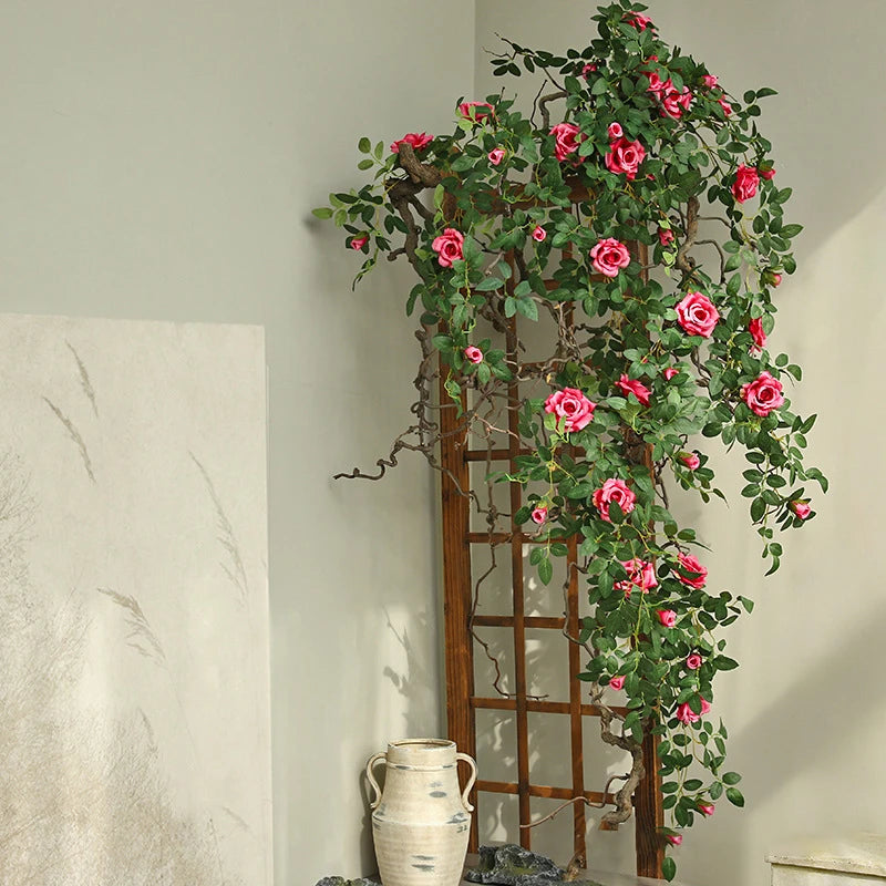 Artificial Cascading Rose & Greenery Garland