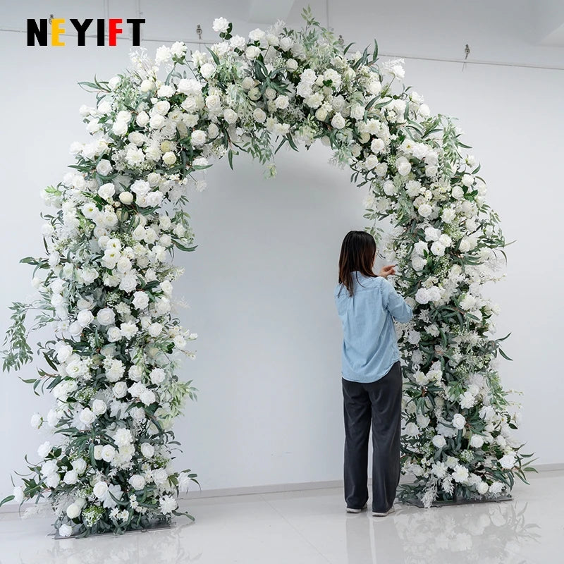 Green Olive Leaves White Rose Peony Flower Arrangement