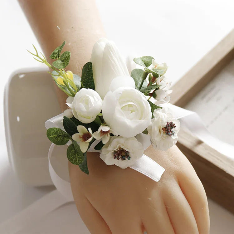 White Wedding Corsage Boutonniere