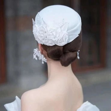 Vintage Fairy White and Ivory Silk Satin Flower Top Hat for Wedding Oz