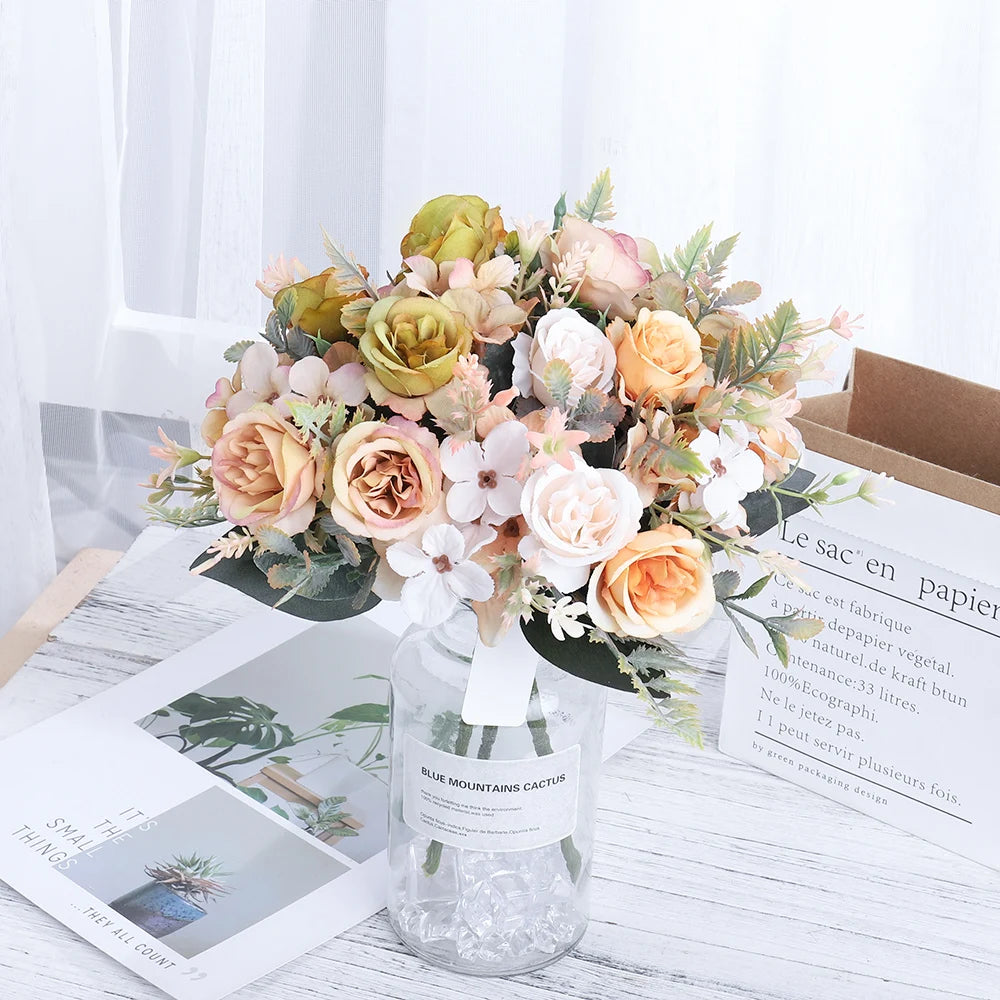 Beautiful Roses Autumn Artificial Flowers Silk Peony Hydrangea Big Bri