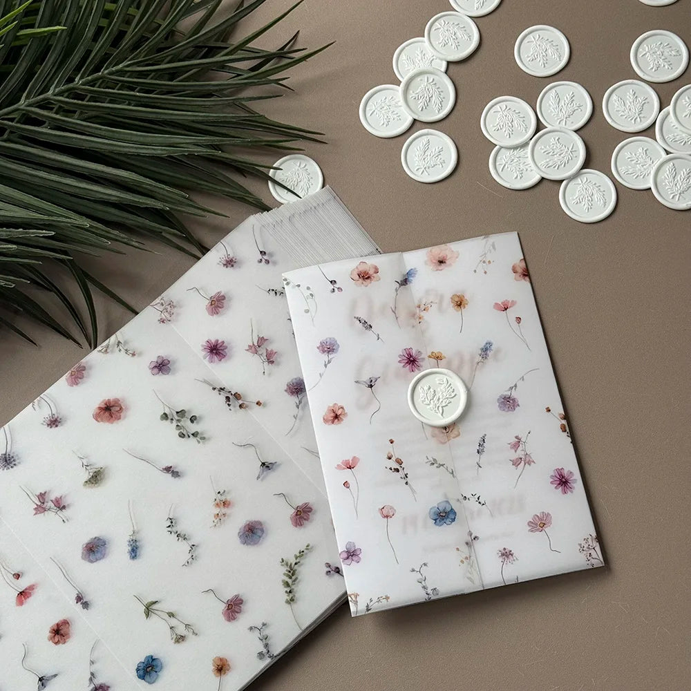 little flower and leaf  Vellum  Wrap suitable for a 5 x 7 Wedding Invi
