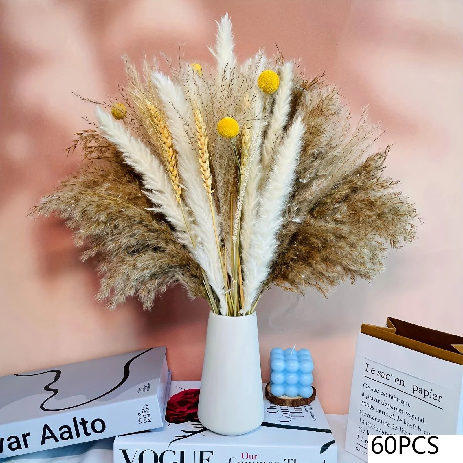 105pcs Natural Dried Flowers Pampas Floral Bouquet Boho Country Home D