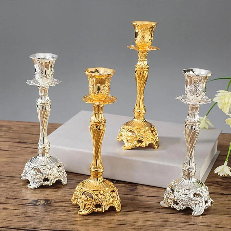 Vintage Candle Holder Set in Gold and Silver