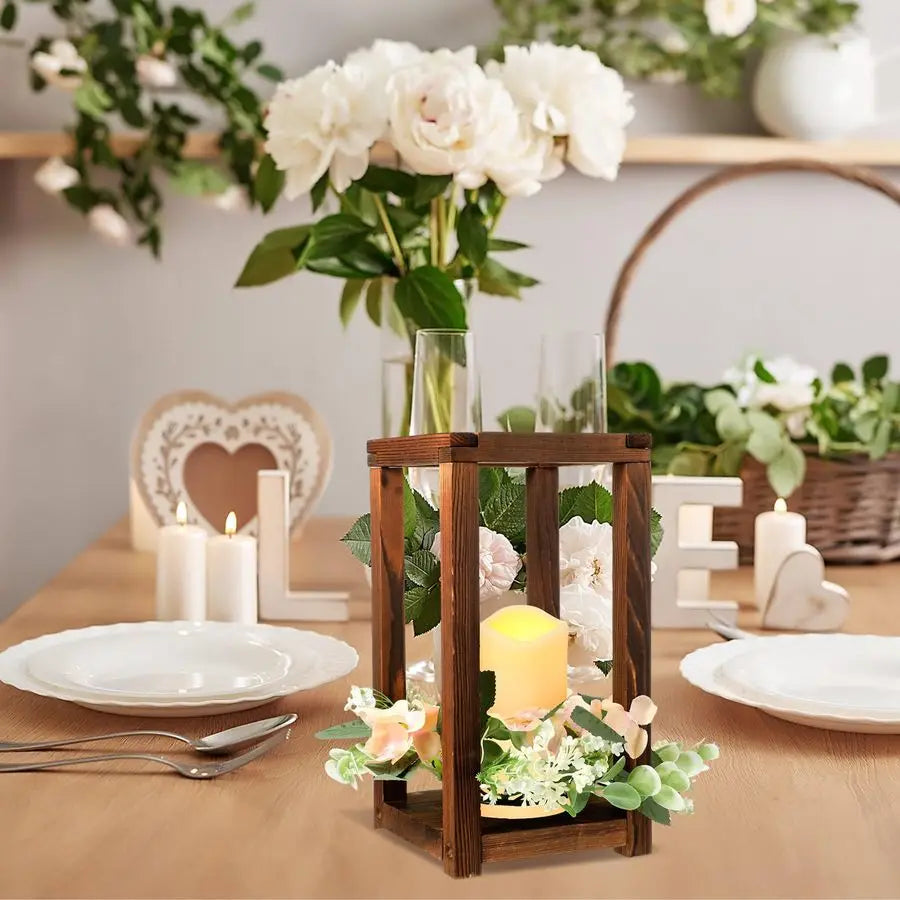10-Piece Wedding Lantern Set with Candle and Flowers