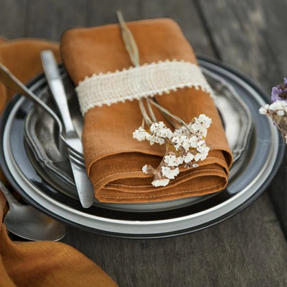 Set of 4 Cloth Napkins 100% Pure Linen 16x16Inch Hemmed Dinner Napkins