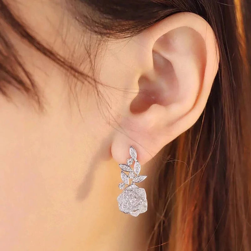 Crystal Rose Floral Drop Earrings