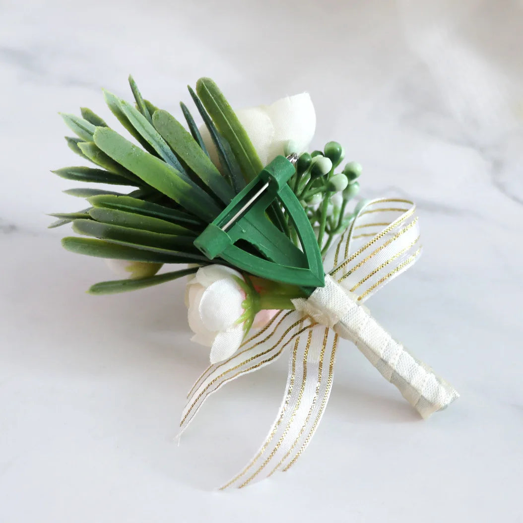 6PCS Camellia Wedding Boutonnieres