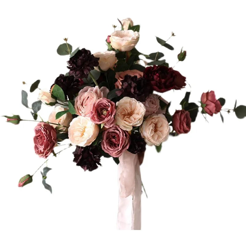 Romantic Blush & Burgundy Garden Rose Bridal Bouquet