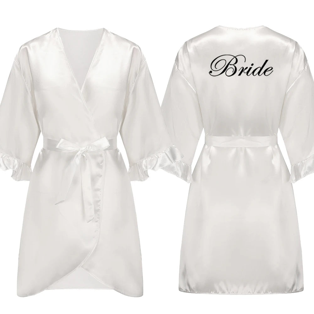 Sage Green and White Satin Silk Robes for Wedding Party