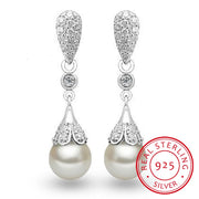 Crystal Teardrop Pearl Drop Earrings – 925 Sterling Silver