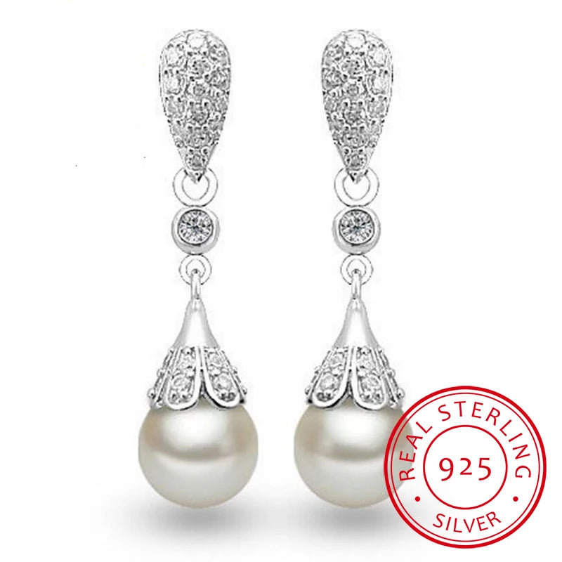 Crystal Teardrop Pearl Drop Earrings – 925 Sterling Silver