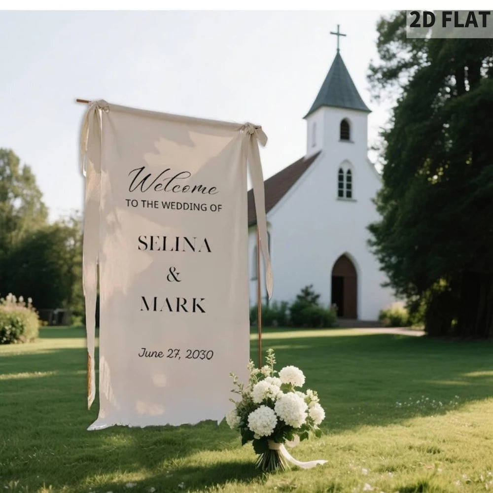 1pc Custom 2D Flat Wedding Banner, Personalized Wedding Sign With Any Design, Polyester Fabric Wedding Welcome Banner Sign