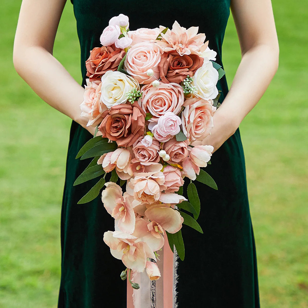Champagne Vintage Cascading Bridal Bouquet
