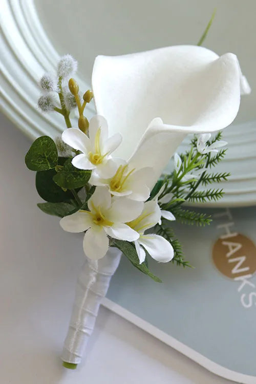 White Wedding Corsage Boutonniere