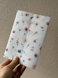 little flower and leaf  Vellum  Wrap suitable for a 5 x 7 Wedding Invi