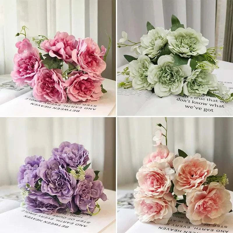 5 big flower heads beautiful peony flower silk flower high quality art