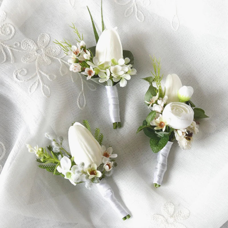 White Wedding Corsage Boutonniere