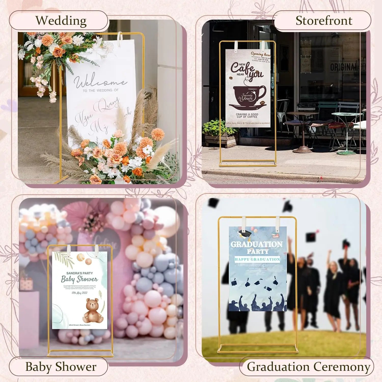 Adjustable Welcome to Our Wedding Sign Stand with 2 Leather Sign Hanging Straps,Wedding Sign Holder for PartyGraduation Ceremony