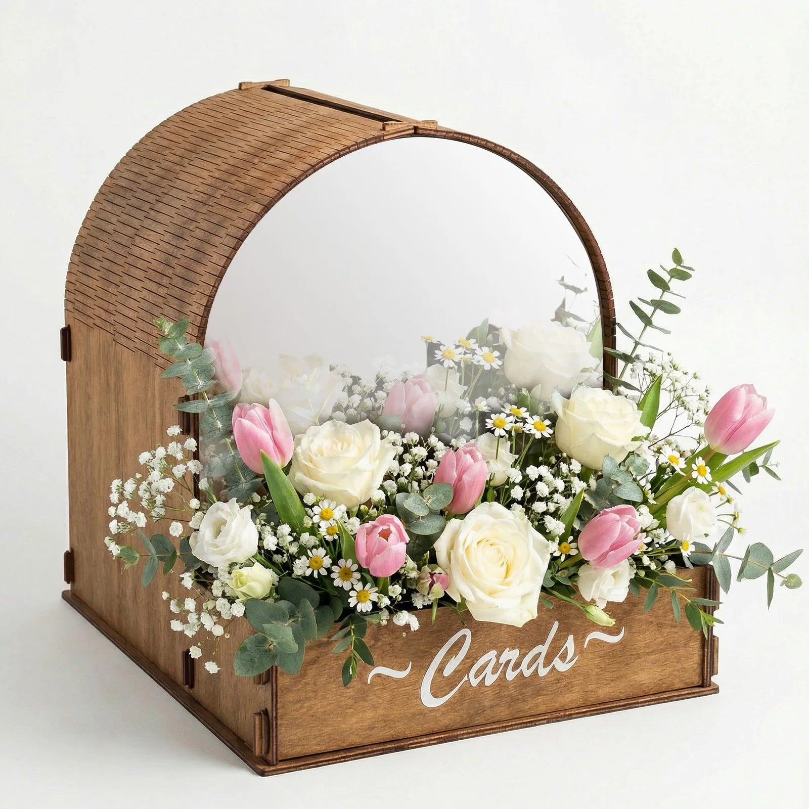 Wooden Wedding Card Box with Floral Arrangement