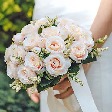 Bridal Bridesmaid Wedding Bouquet White Silk Flowers Roses Handmade  A