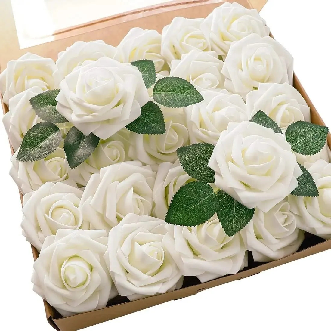 25pcs Artificial Flowers, Fake Flowers Roses W/stem For DIY Wedding Bo