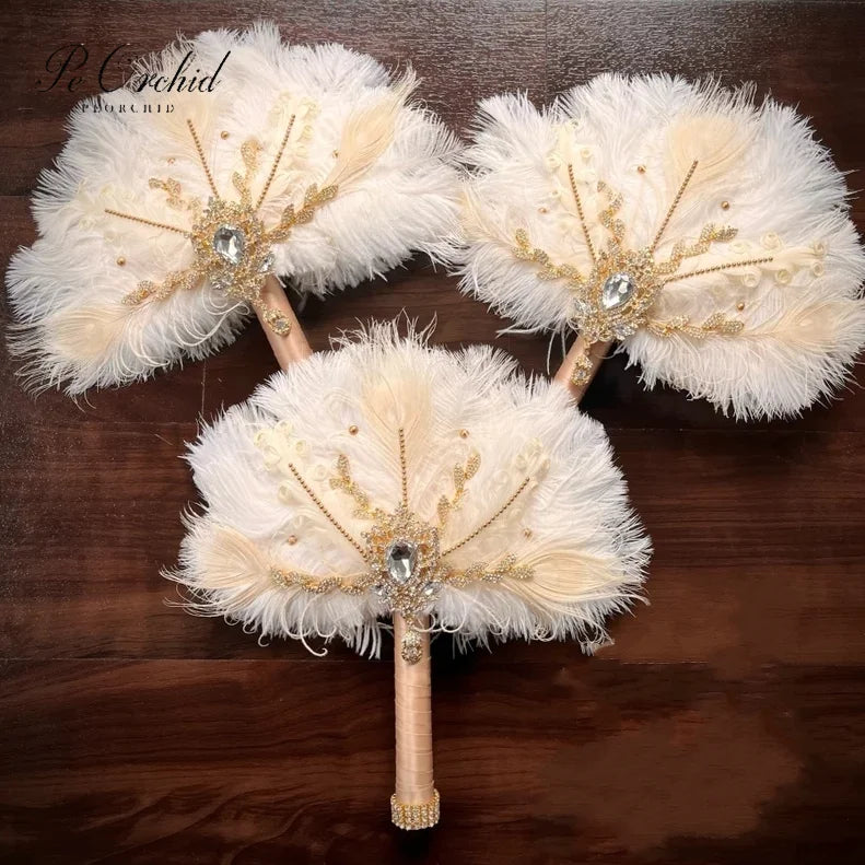 Elegant Feather Bridal Fan Bouquet
