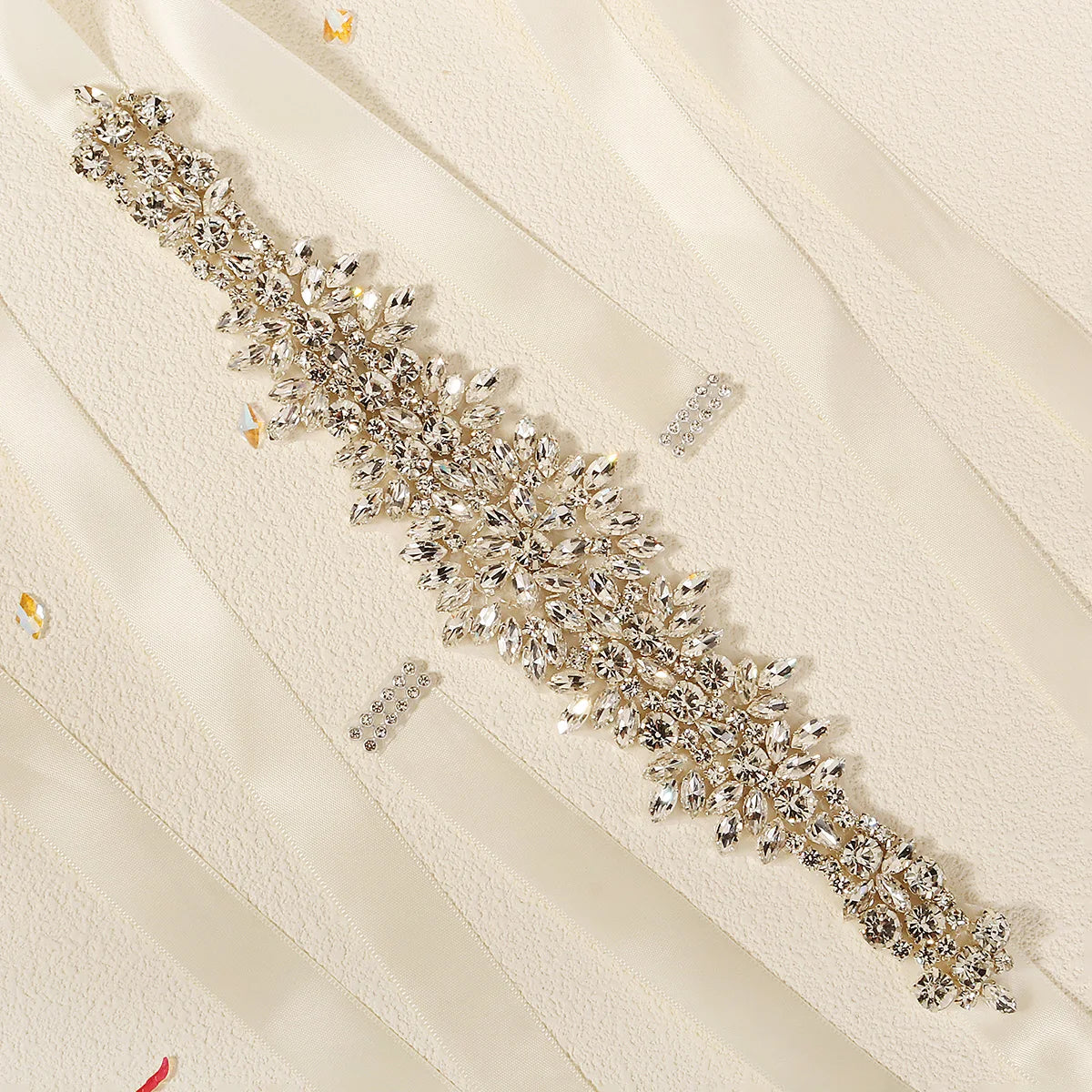 Crystal Rhinestone Bridal Sash Belt with Ivory Ribbon