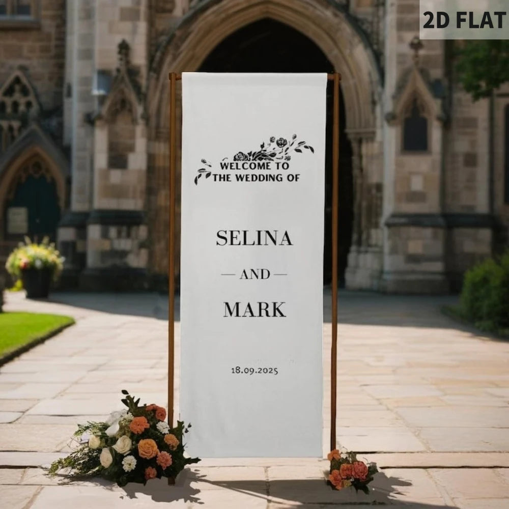 1pc Custom 2D Flat Wedding Banner, Personalized Wedding Sign With Any Design, Polyester Fabric Wedding Welcome Banner Sign