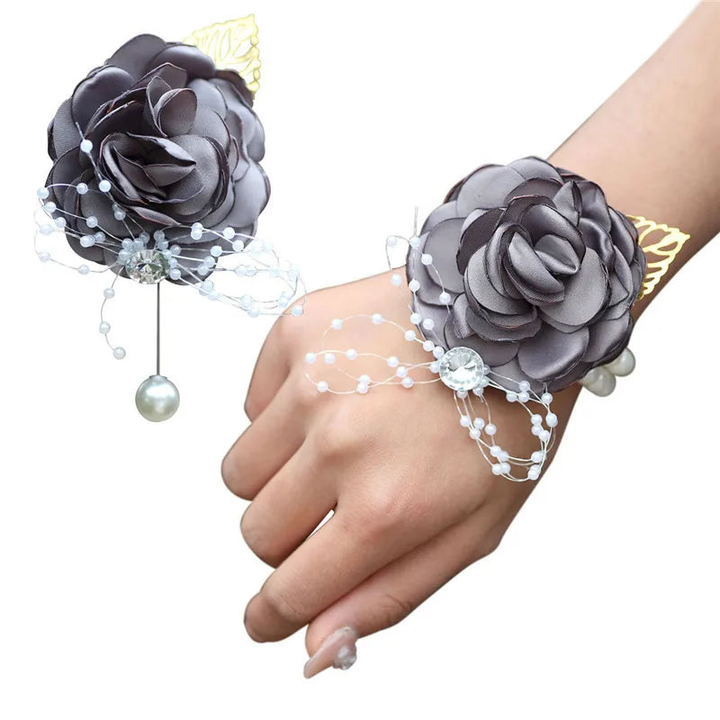 Pearl Silver Leaf Wrist Corsage