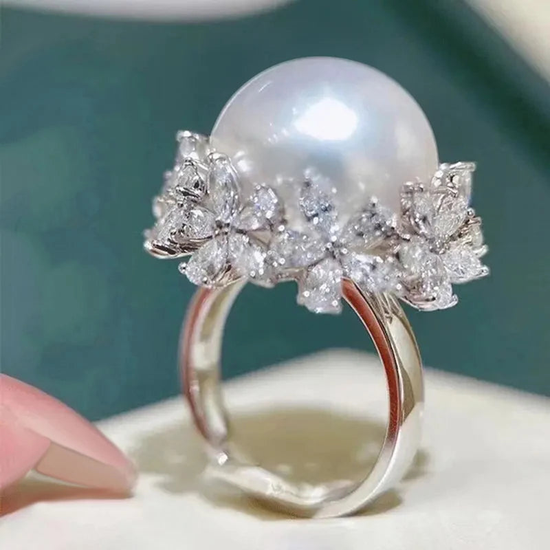 Crystal Floral Pearl Statement Ring
