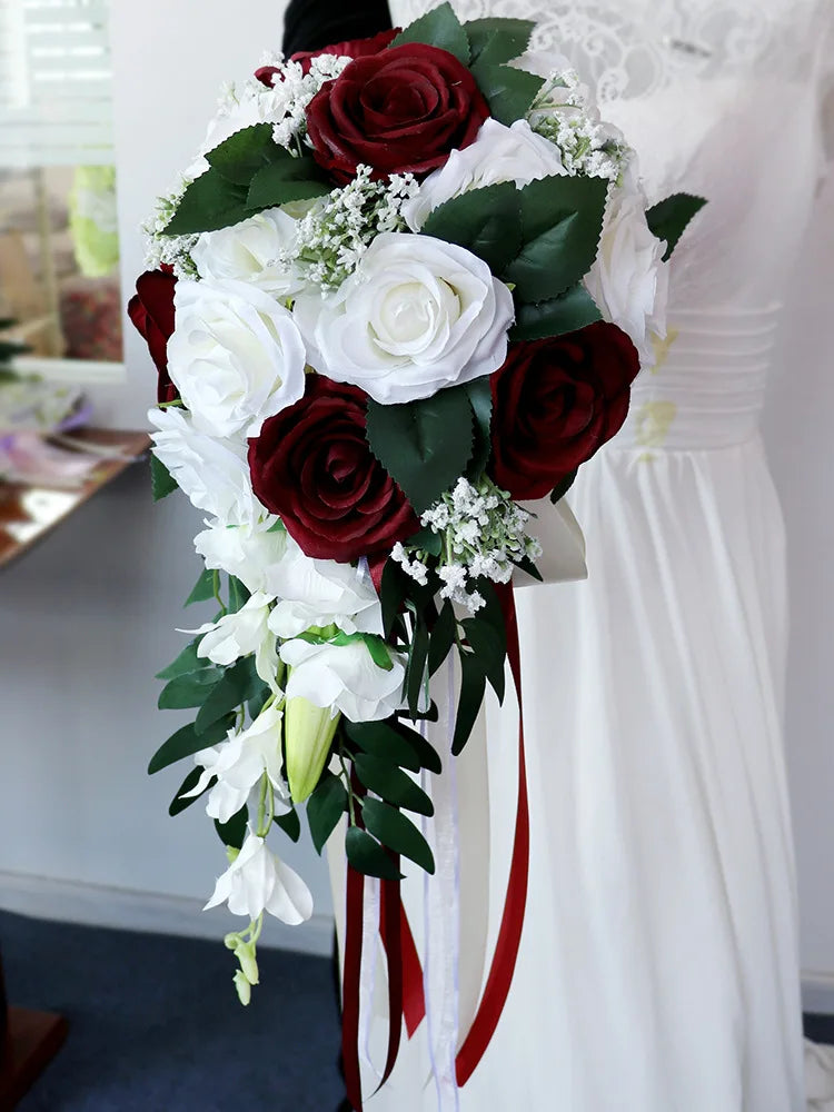 Cascading Silk Rose Bridal Bouquet