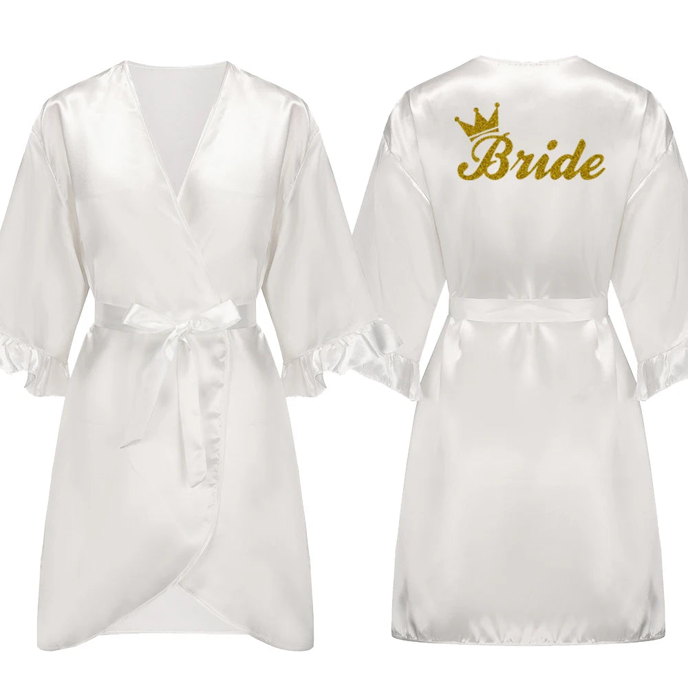 Sage Green and White Satin Silk Robes for Wedding Party