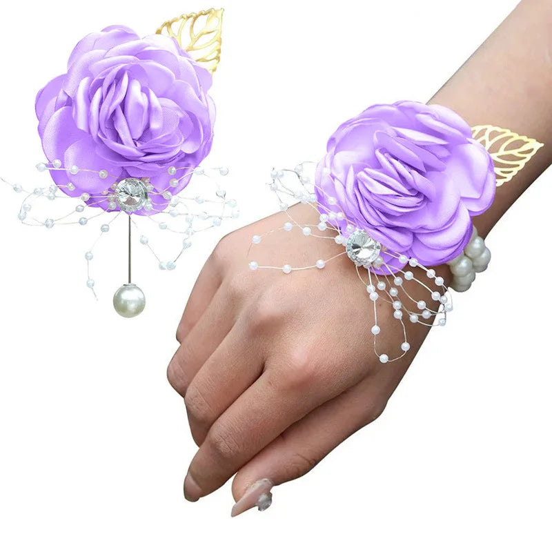 Pearl Silver Leaf Wrist Corsage