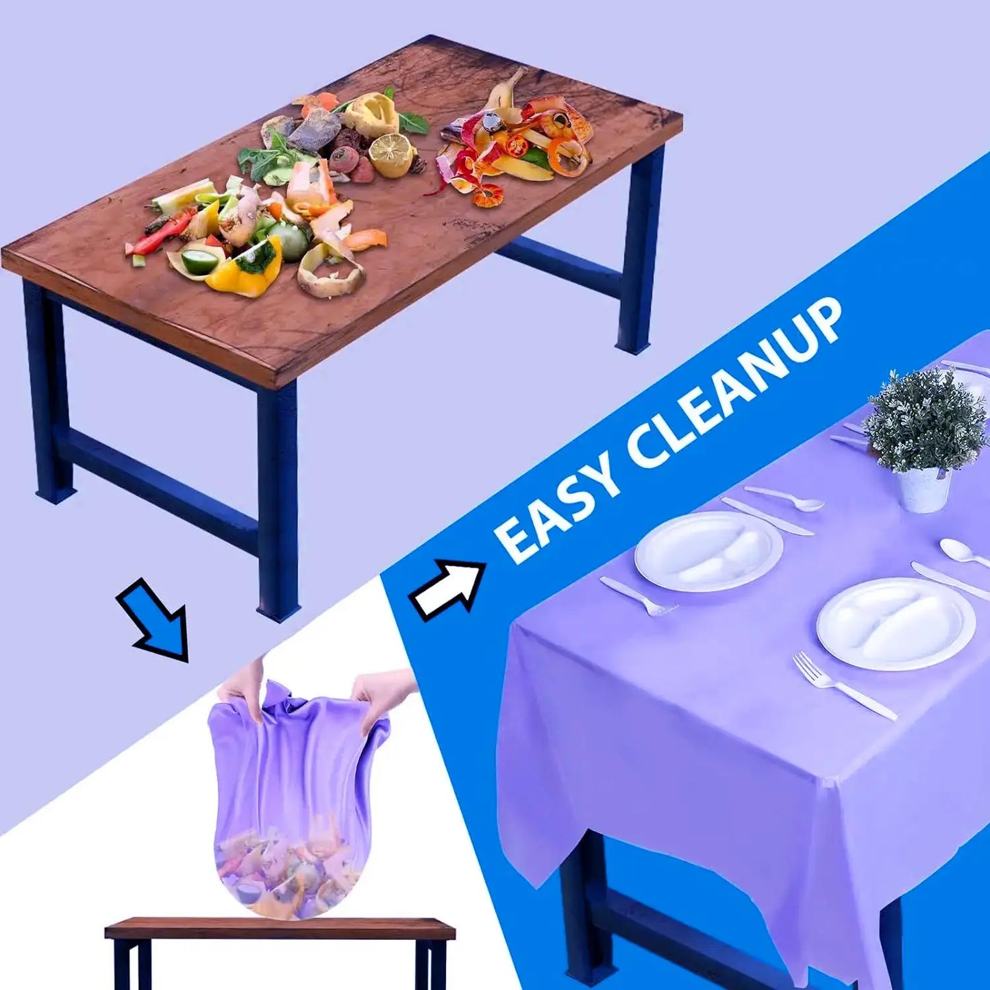 Plastic Table Cloth 54" x 72", Disposable Tablecloths Rectangle Table Cover, Plastic Table Cloths for Parties
