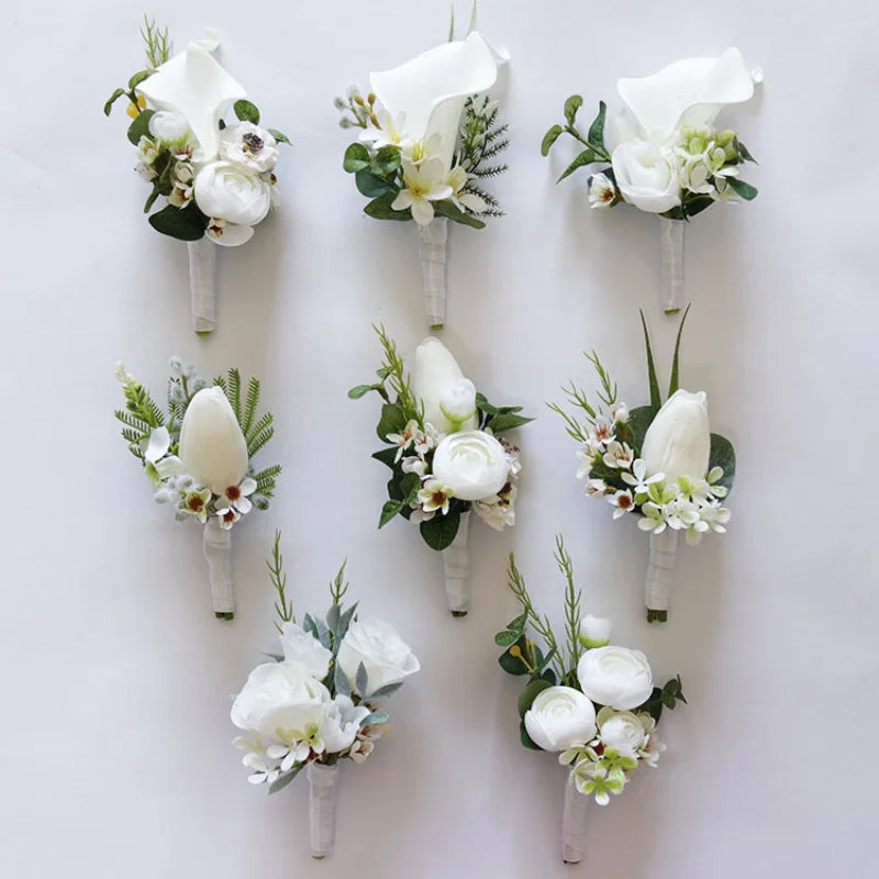 White Wedding Corsage Boutonniere