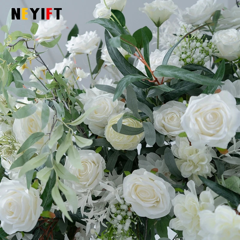 Green Olive Leaves White Rose Peony Flower Arrangement