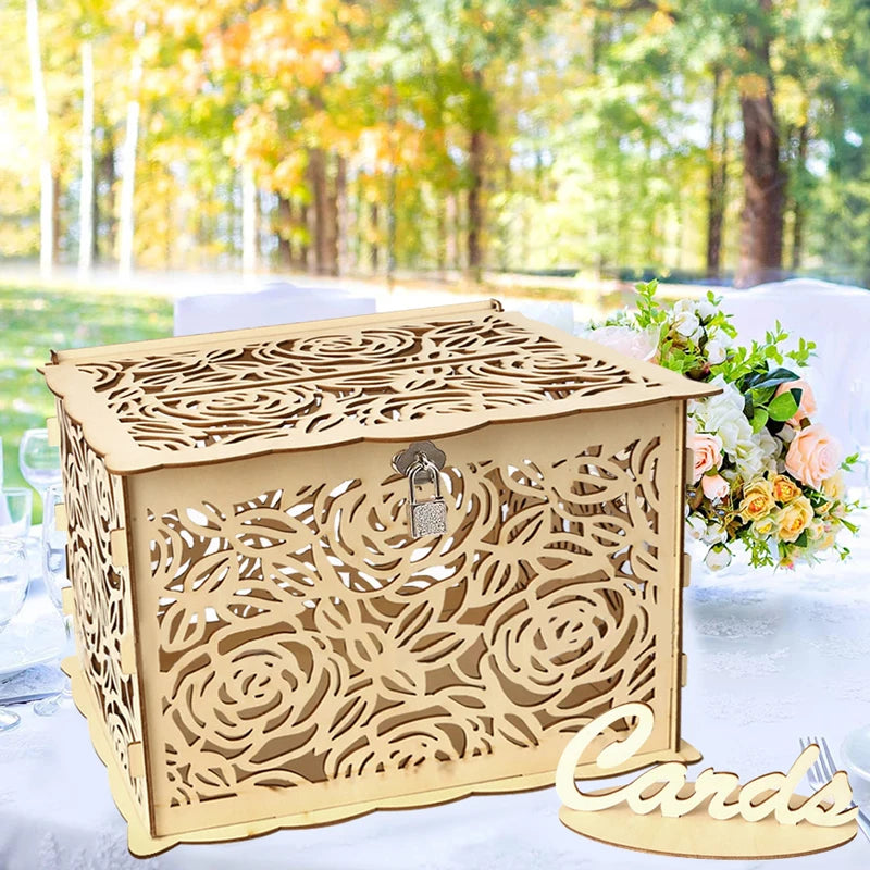 Gold Floral Locking Wedding Card Box