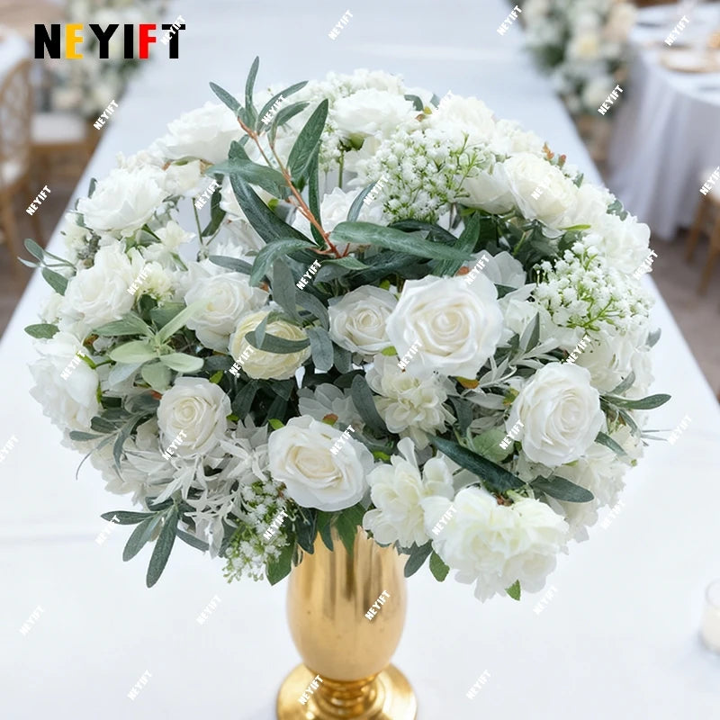 Green Olive Leaves White Rose Peony Flower Arrangement