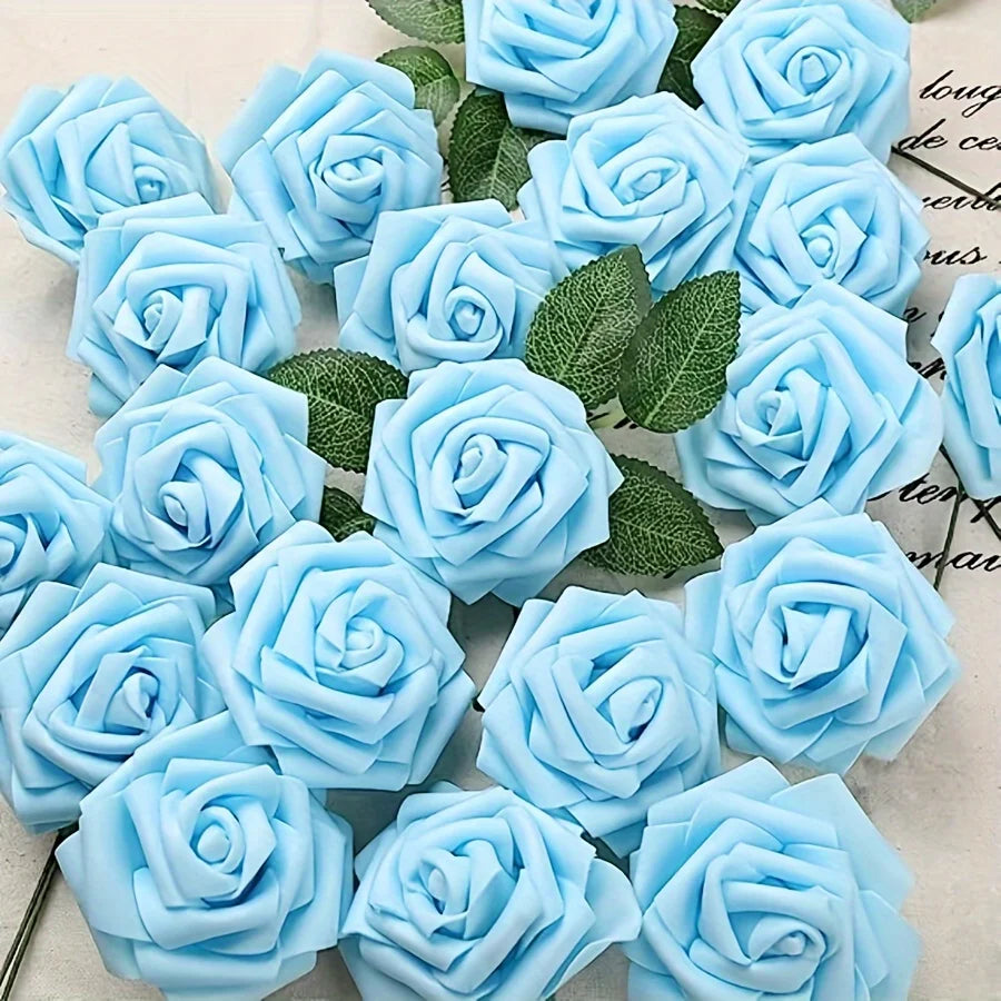 25pcs Artificial Flowers, Fake Flowers Roses W/stem For DIY Wedding Bo