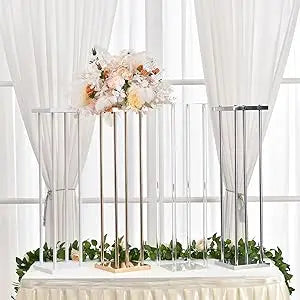 Gold Flower Pedestal Stand Set, Pack of 4