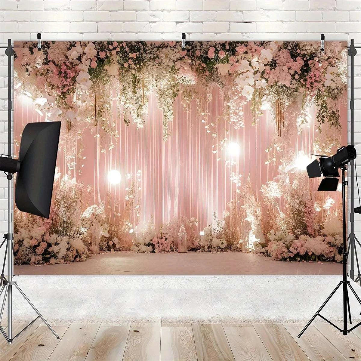Pink Pink Flower Lantern Wedding - Elegant Photo Wall with White and P