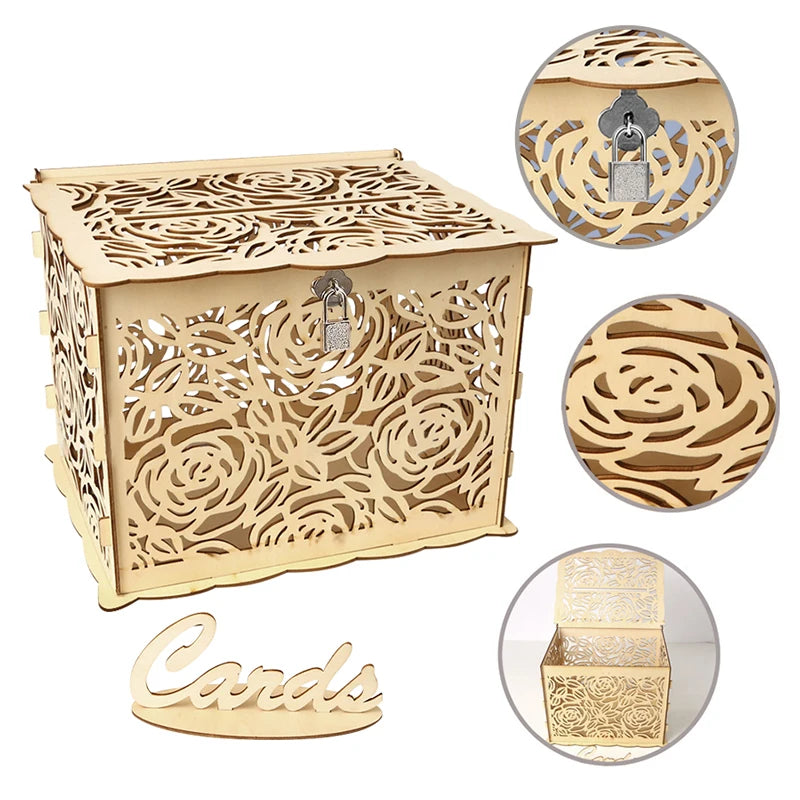 Gold Floral Locking Wedding Card Box