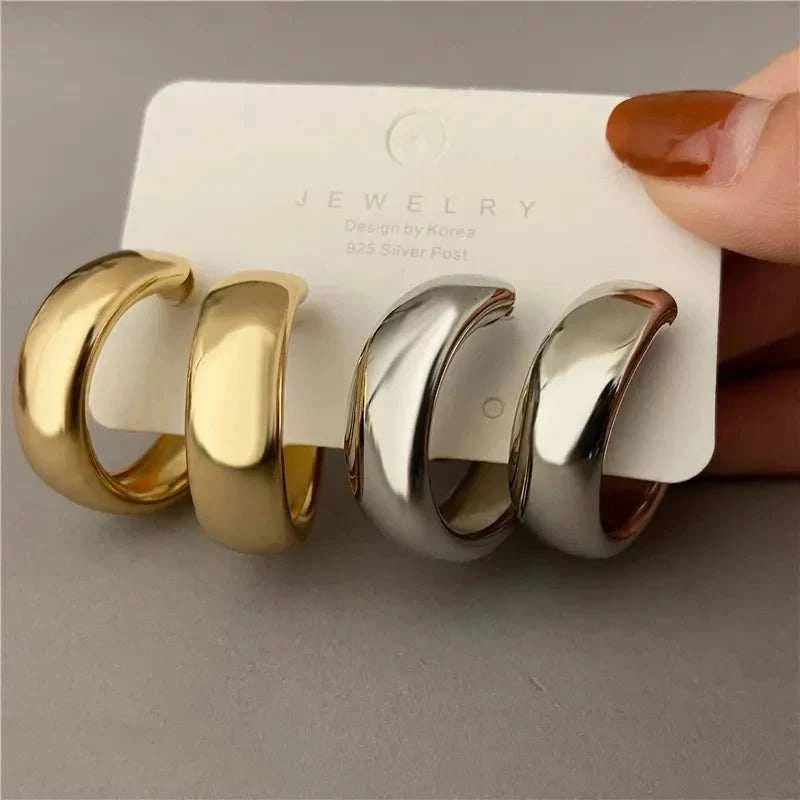 Gold Color Big Hoop Earrings Korean Geometry Vintage Metal Earrings Fo