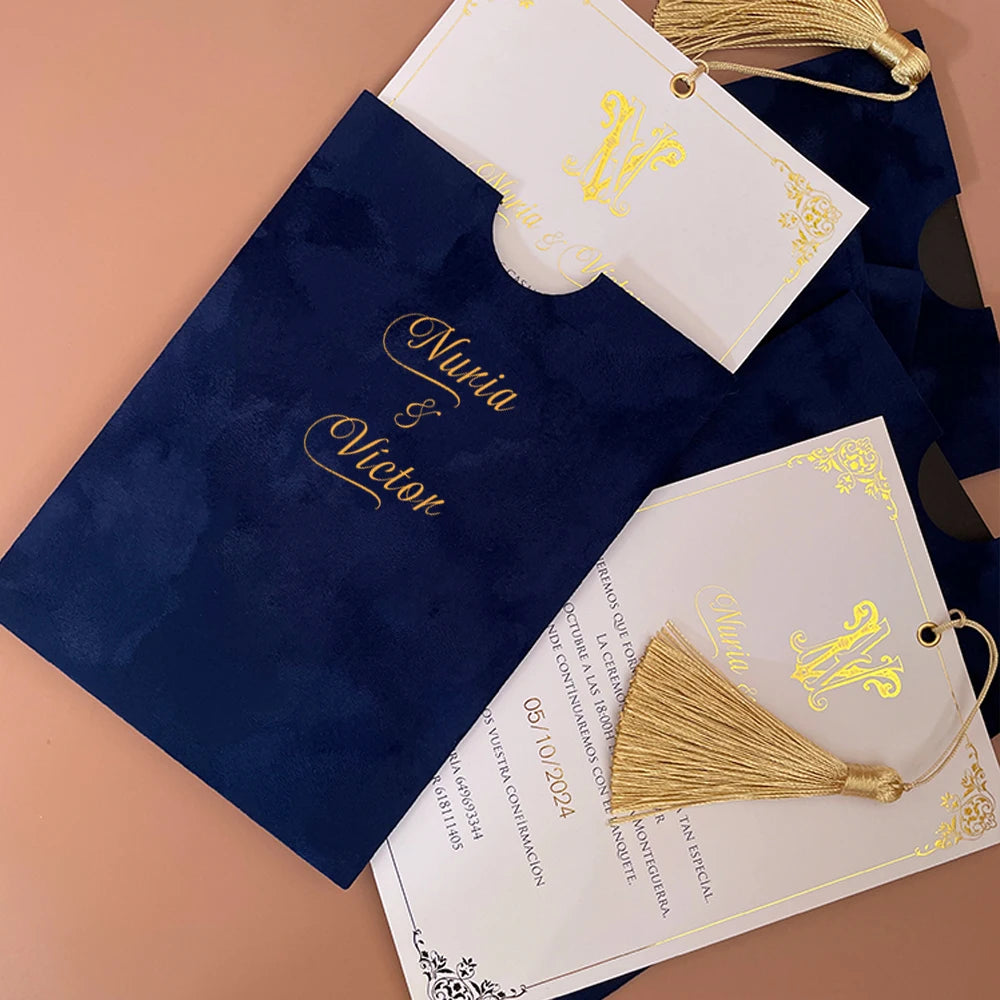 Personalized Invitation Letter Business wedding  Dark blue velvet deco