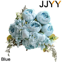 Artificial Flower Bouquet 13 Heads European Peony Silk Flowers Plastic