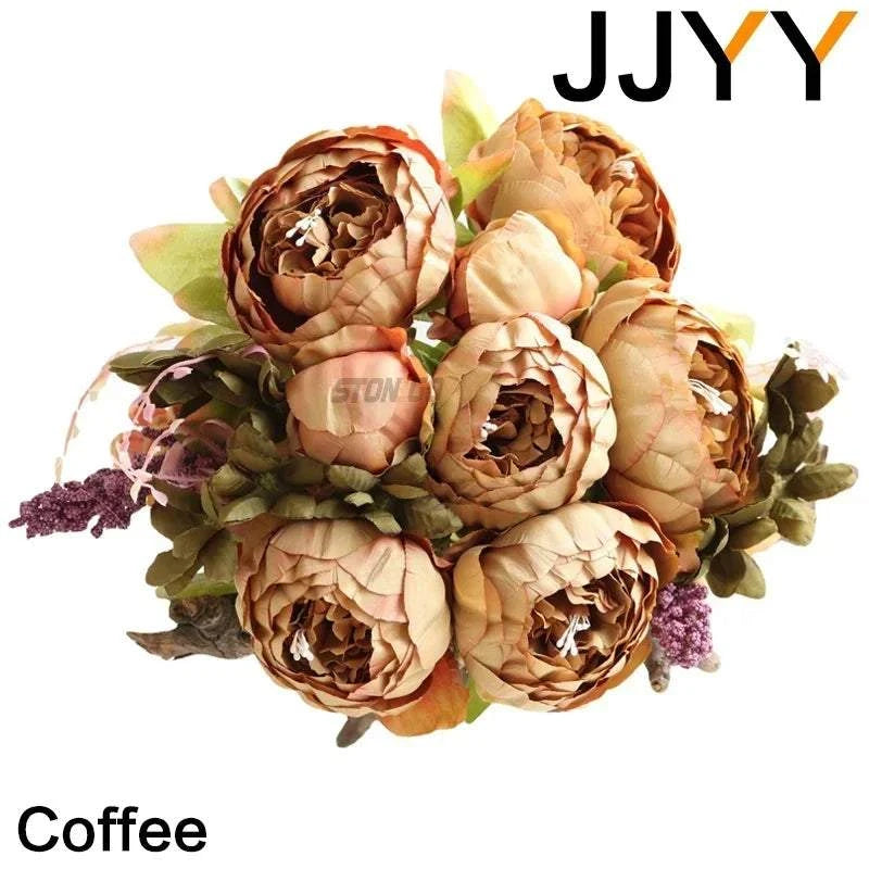Artificial Flower Bouquet 13 Heads European Peony Silk Flowers Plastic