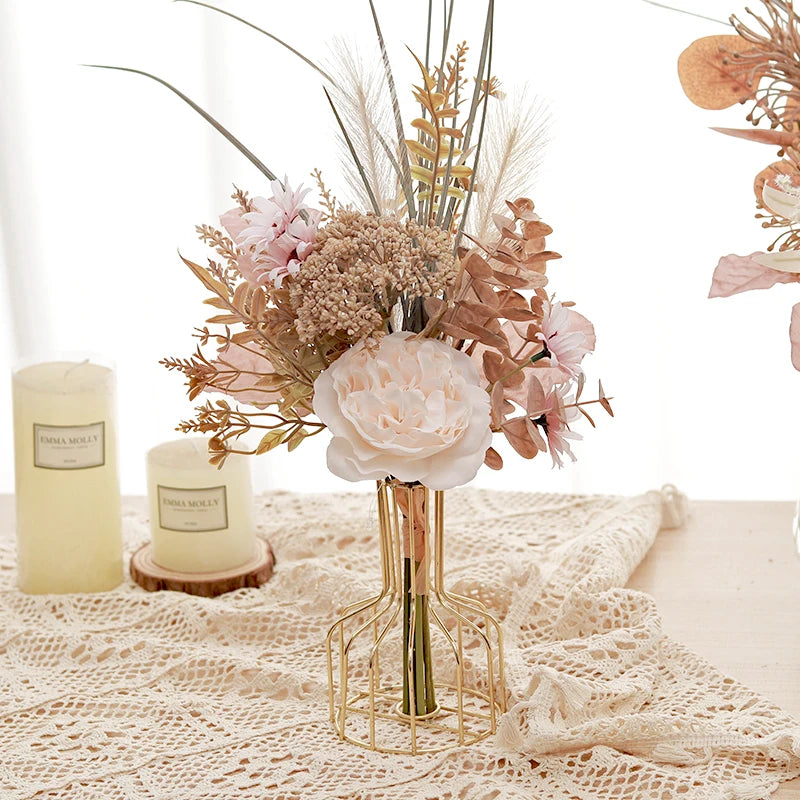 Wedding Decoration Artificial Flowers Rose Peony Pampas Bride Bouquet 