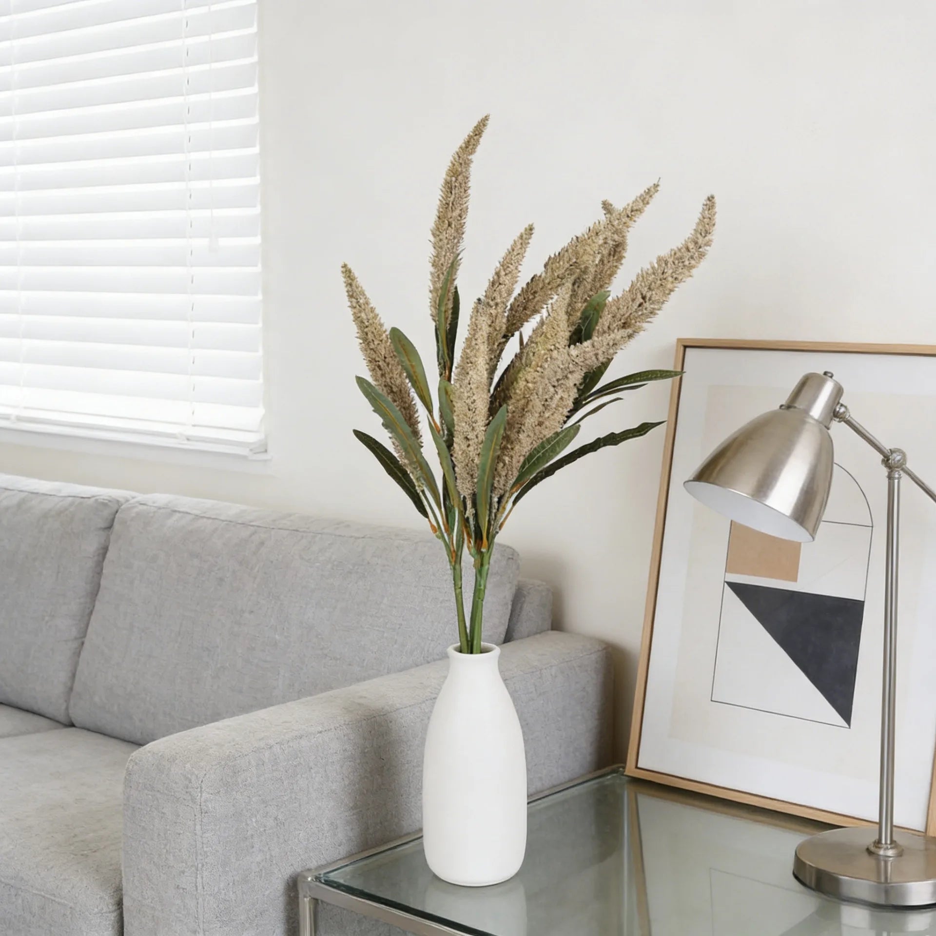 Flocked Autumn Reed Grass Branch