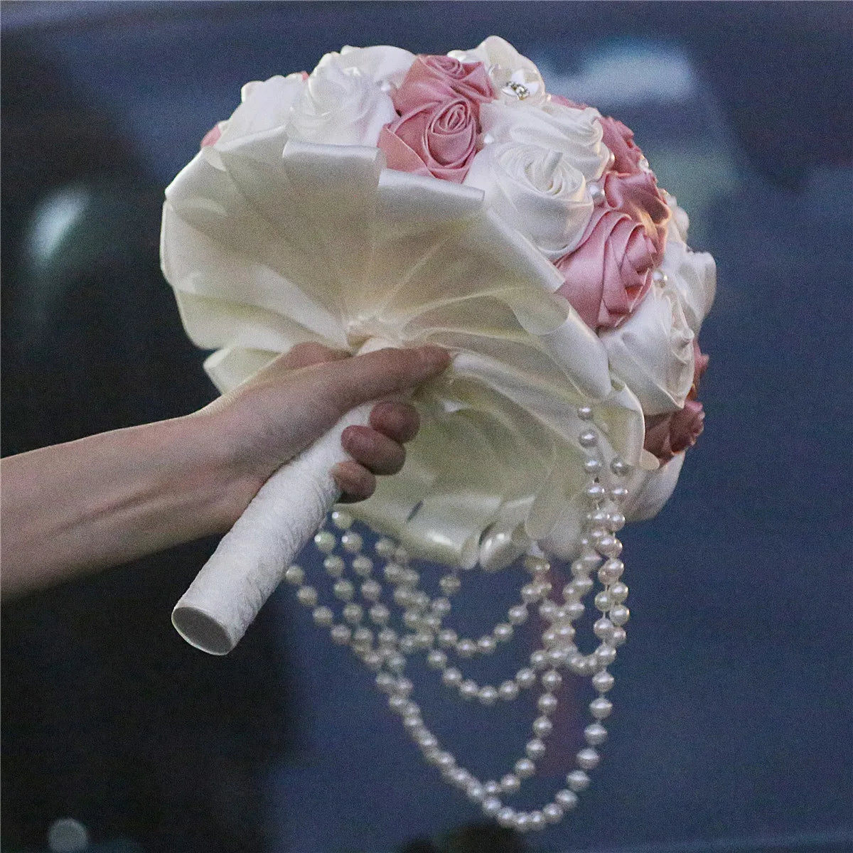 Cream Satin Rose Bridal Bouquet
